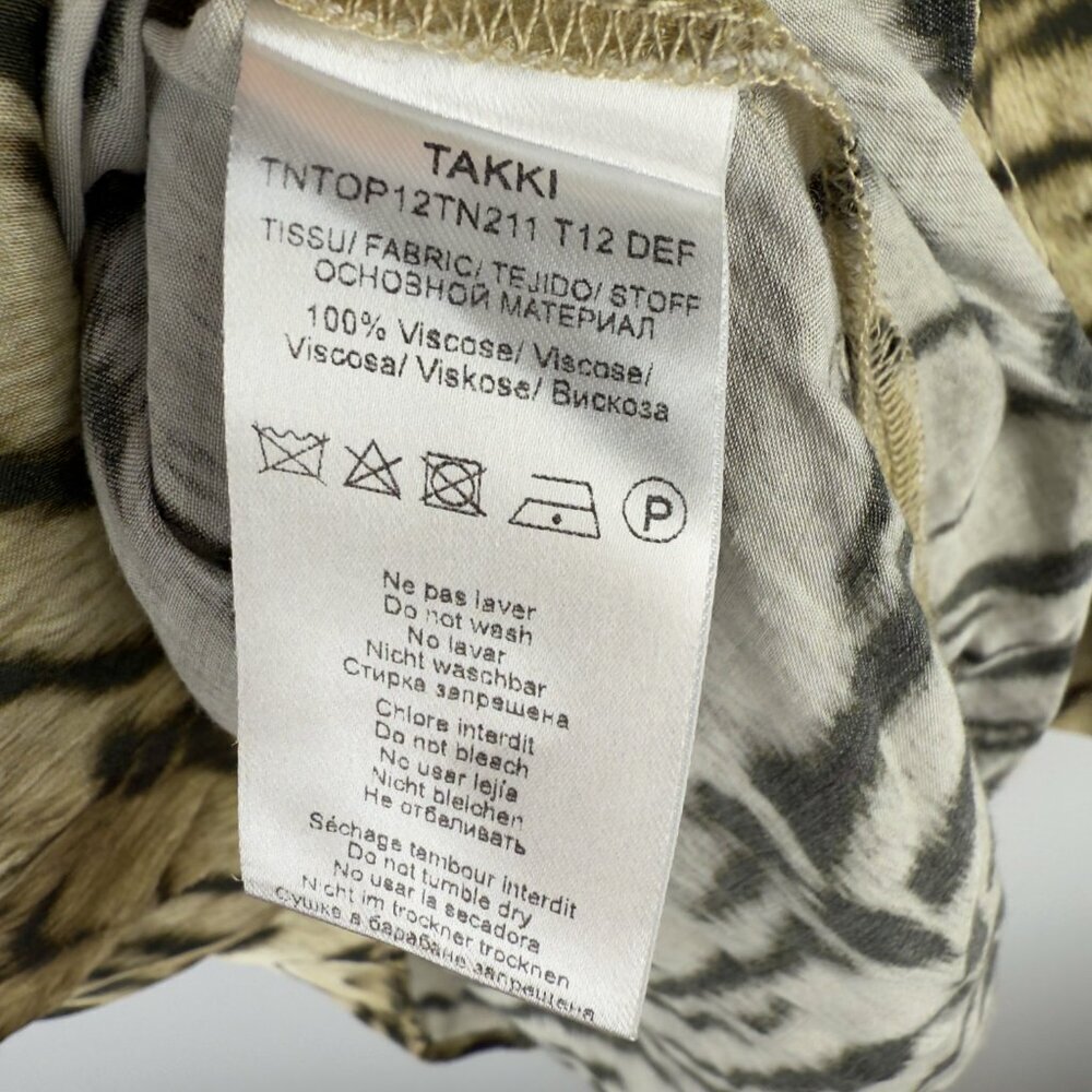 TARA JARMON Designer Beige Takki Zebra Tiger Print Button-Up Maximalist Top sz M - Picture 9 of 10